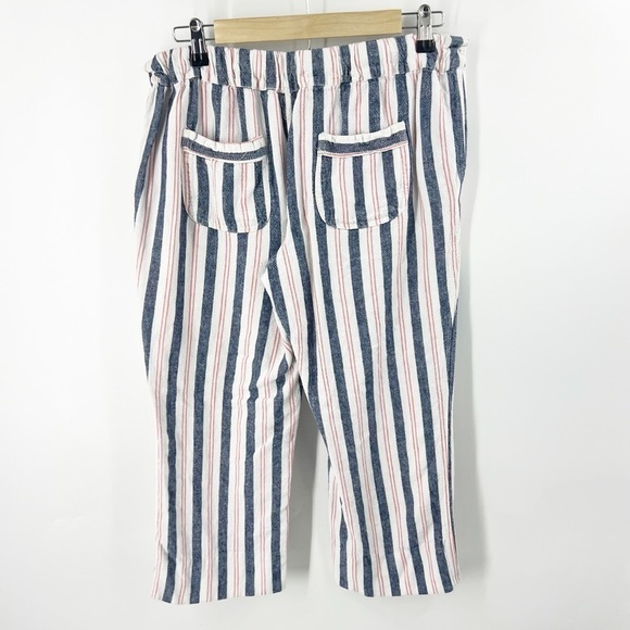 ✅ PER SE LINEN BLEND CROPPED WIDE LEG STRIPED PANTS SIZE MEDIUM WITH POCKETS - Picture 4 of 7